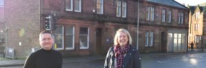 • Eco Group managing director Eddie Black and Food Train Chief Executive Michelle Carruthers in front of the new Food Train HQ site at English Street, Dumfries.