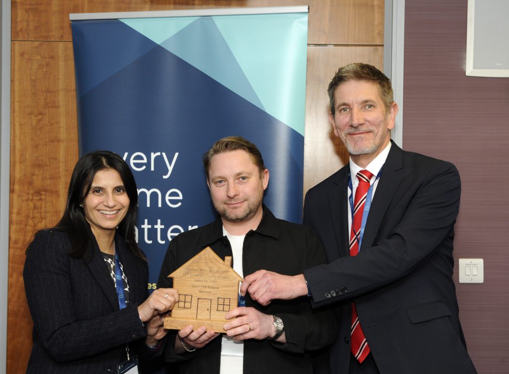 From left: Shaheena Din, National Project Manager for Scottish Empty Homes Partnership, Mike Staples, Chief Executive, SOSCH, John Loudon of Auction House Scotland (sponsor of the 11th Scottish Empty Homes Awards). Picture: Scottish Empty Homes Partnership.